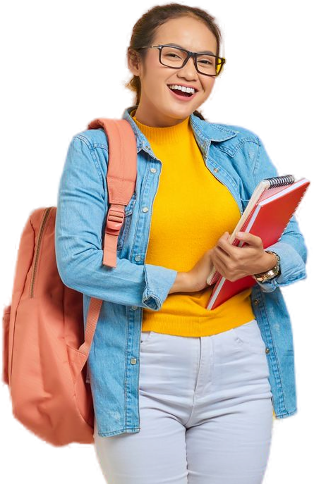 A GCSE student holding her books